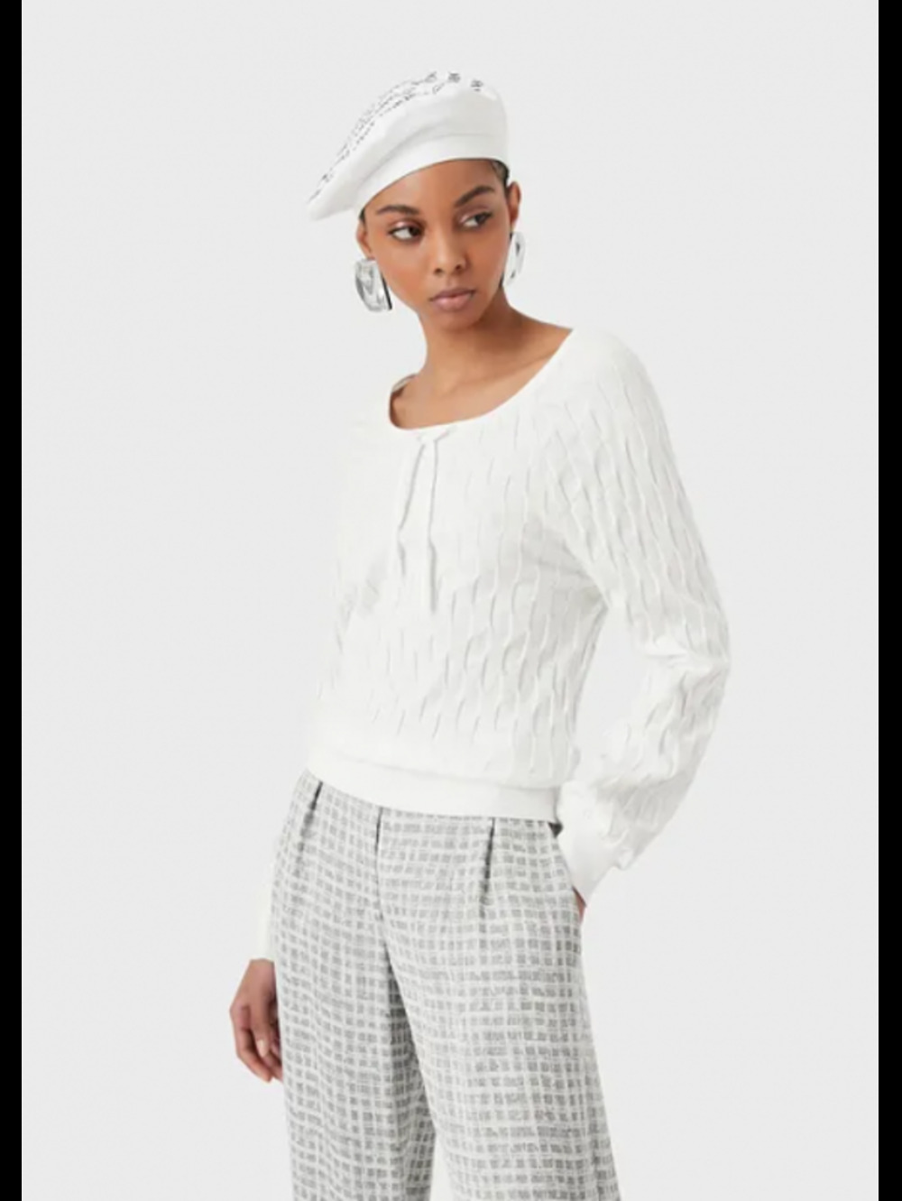Emporio Armani White Sweater Size Medium Chevron Texture Crewneck Cotton Summer